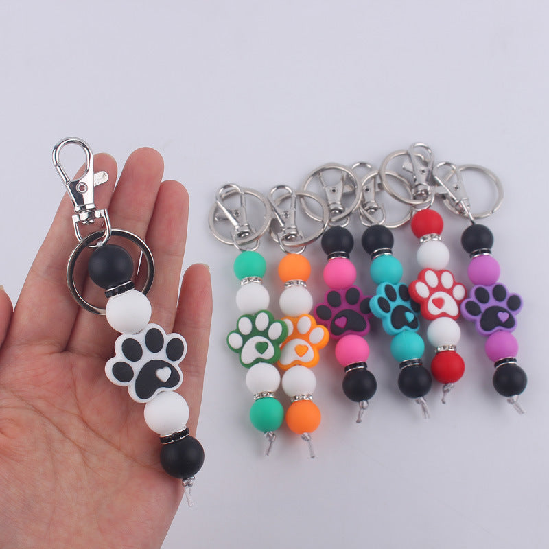 Wholesale Cartoon Dog Paw Silicone Handmade Beaded Keychain